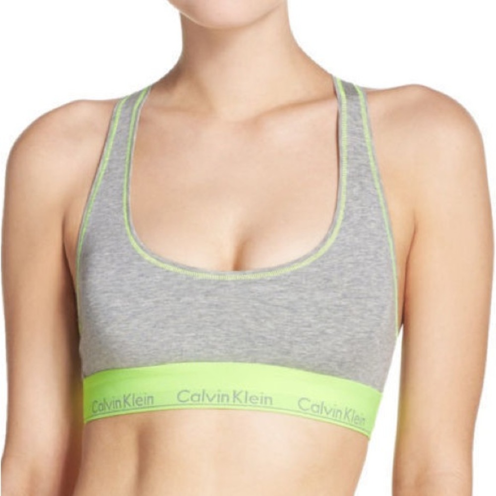 Calvin Klein Gray Sports Bra with Green Trim, Medium